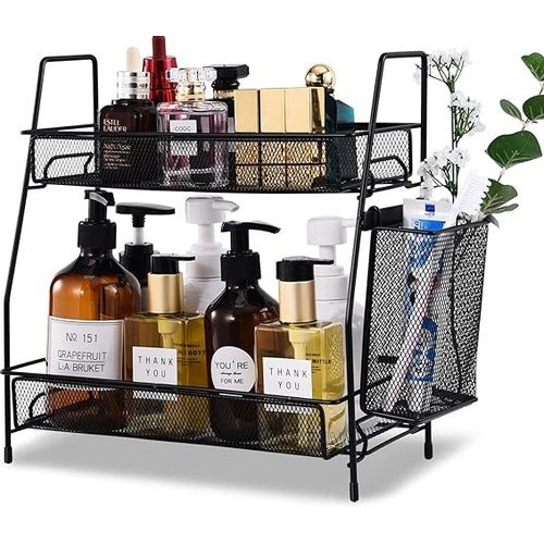 Organizador Multiuso Aramado Dois Andares Resistente Design Moderno Preto
