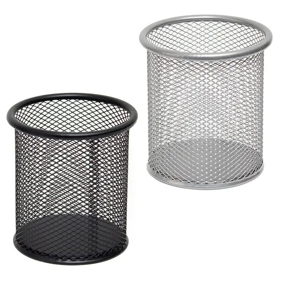 ORGANIZADOR DE MESA PORTA CANETA ARAMADO REDONDO PRETO/PRATA ESCRITÓRIO