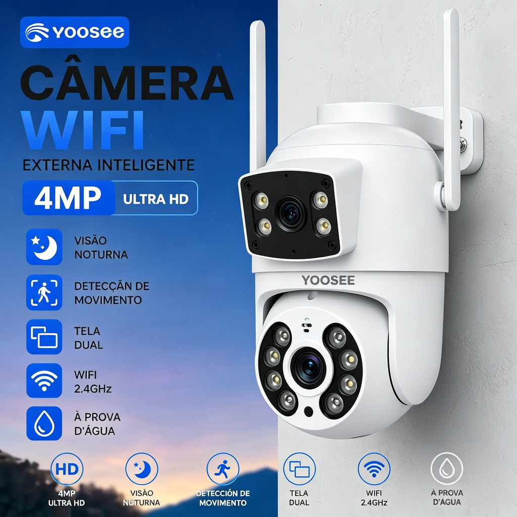 Câmera Monitoramento Wifi 1080P 4MP Yoosee Visão 360° Nuvem° Nuvem