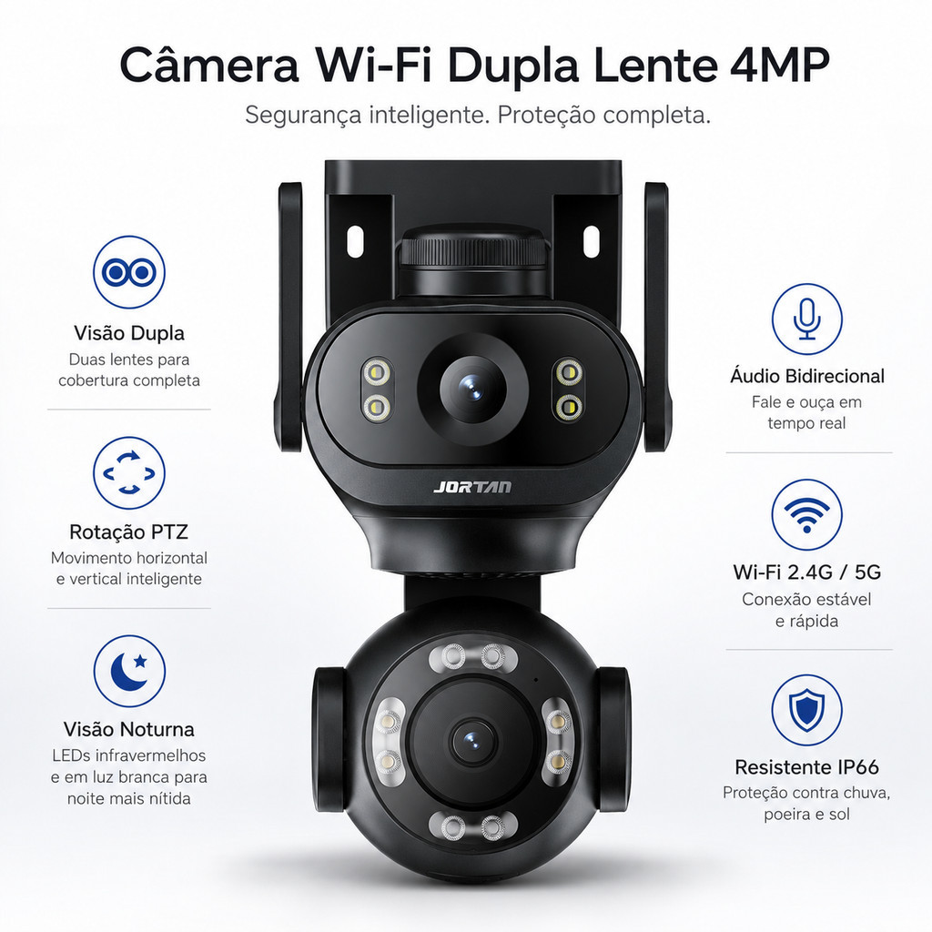 Câmera WiFi Externa Dupla Lente 4MP PTZ Visão Noturna Colorida Áudio 2 Vias Yoosee