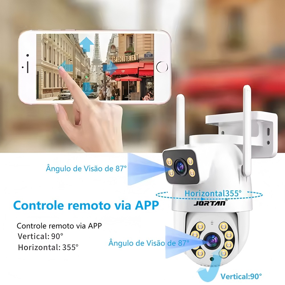 MINI9697 – Câmera de Segurança Wi-Fi 4MP 360° | Visão Noturna Colorida + Alarme 110dB, Dupla Antena, YOOSEE