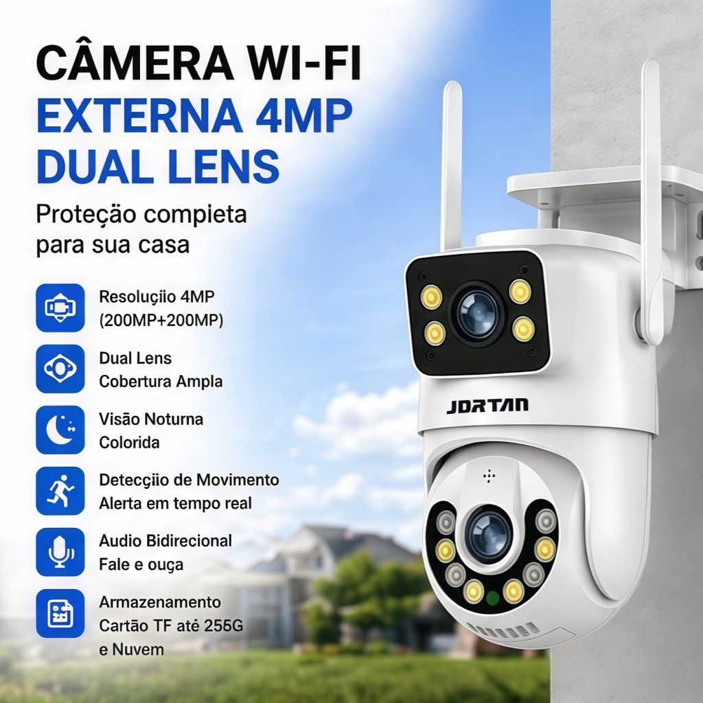 Câmera de Segurança 4MP 360° Wi-fi Lente Dupla Ip66 Yoosee 60fps a Prova D Agua Detecta Movimento
