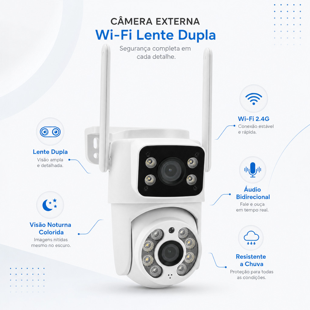 Câmera Segurança WiFi Externa 4MP Lente Dupla Visão Noturna App Yoosee