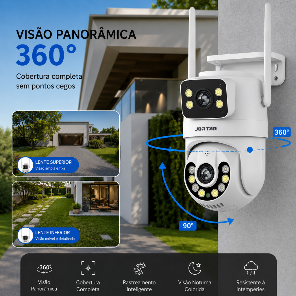 Câmera Segurança WiFi Dupla Lente Visão 2 Ângulos 4MP Monitoramento Celular Yoosee