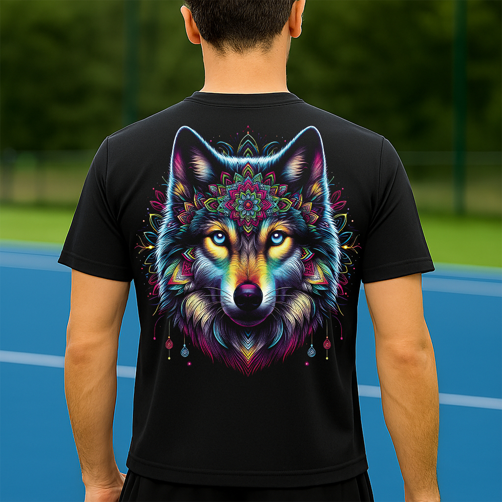 Camiseta Dry Fit Masculina Estampada Lobo Mandala P ao GG Leve Respirável Academia Treino