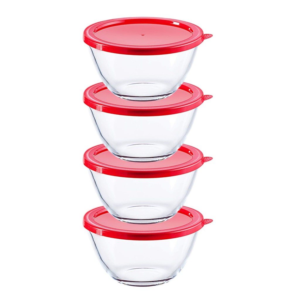 Kit 4 Travessa Tigela Bowl Oval  De Vidro Temperado 800ml C/ Tampa Design Sofisticado