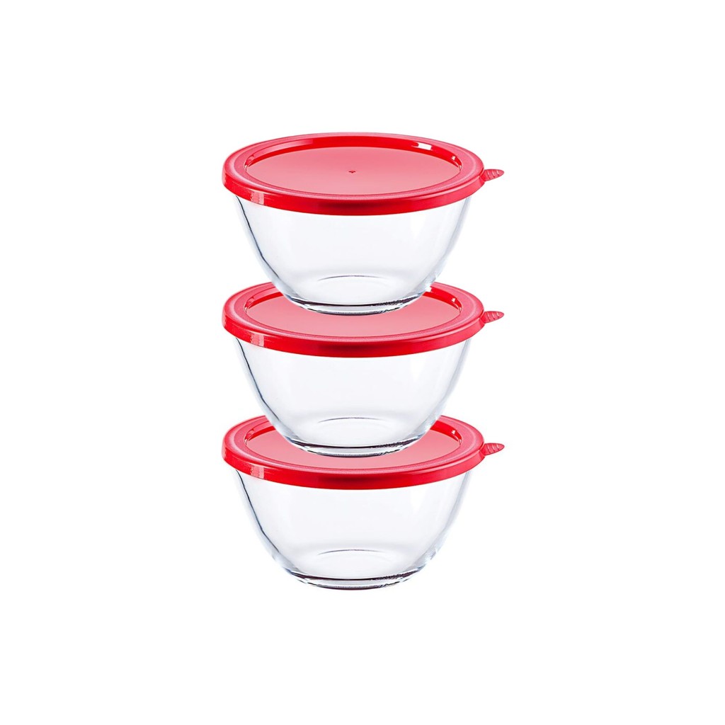 Kit 3 Travessa Tigela Bowl Oval De Vidro Temperado 500ml C/ Tampa Design Sofisticado