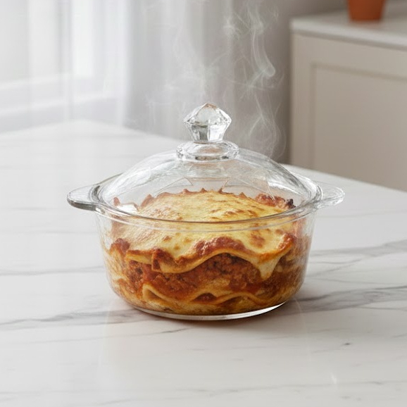 Travessa Caçarola de Vidro com Tampa 900ml para Servir Alimentos Sobremesas Torta Mesa Posta