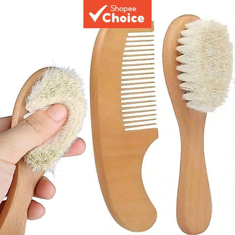 Conjunto de Pincel de Banho Infantil com Cerdas Macias de Madeira de Faia e Pente de Dentes Finos para Crianças