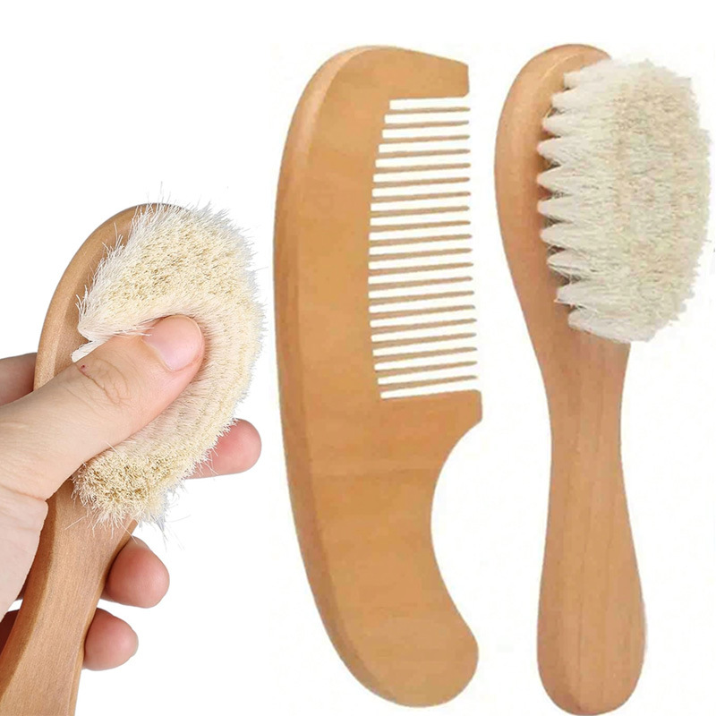 Conjunto de Escova de Banho de Cerdas Macias e Pente de Dentes Finos de Beechwood para Crianças