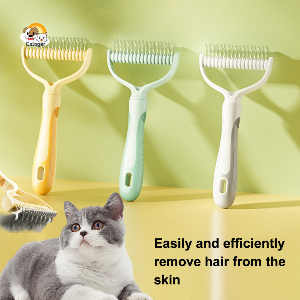 Pet Grooming Comb Detangling Double-sided Metal Teeth Dematting Tool for Long Hair Pets Efficient Undercoat Rake to Remo