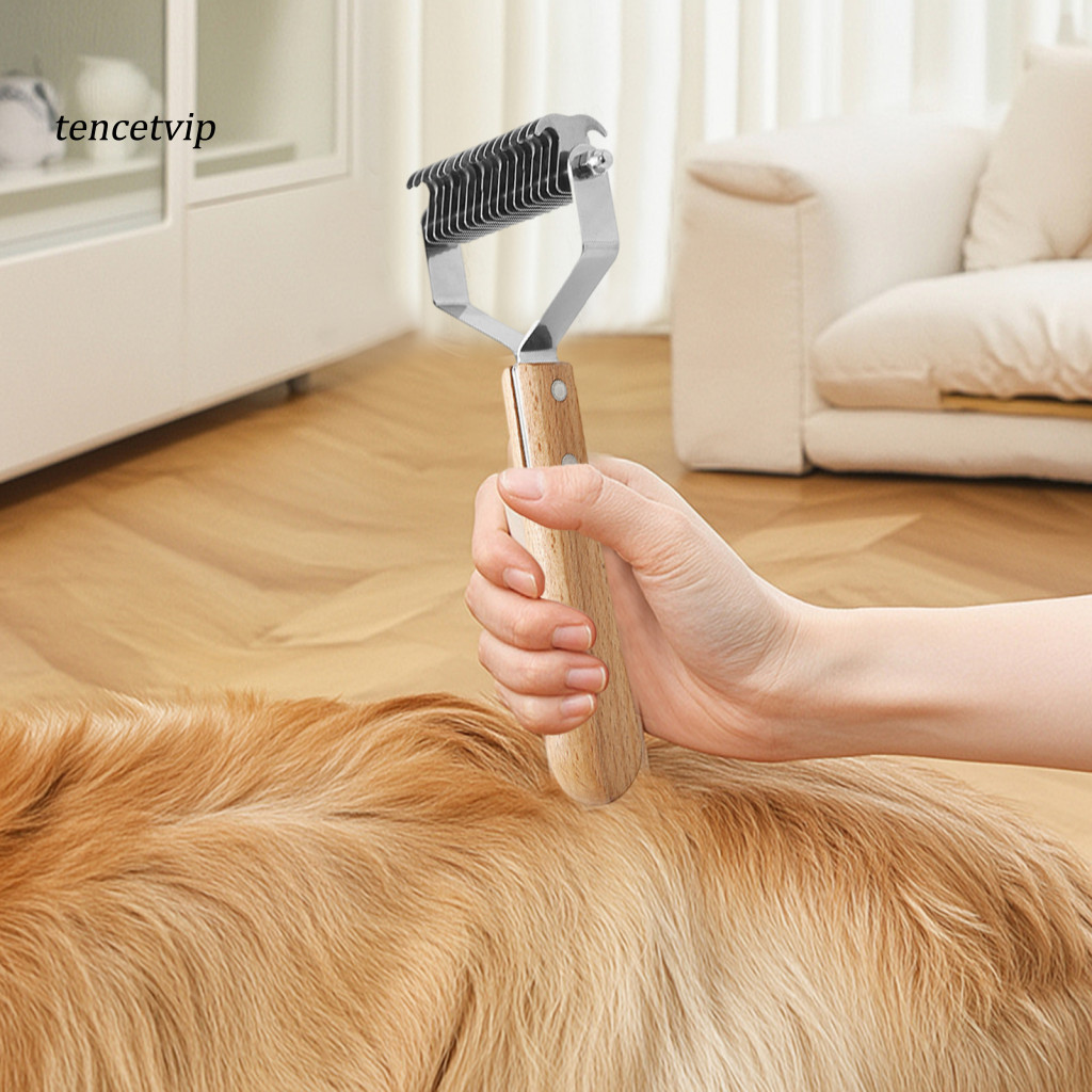Dog Grooming Rake Double-sided Pet Groomer Double Detangling Comb with Wooden Handle – Dematting Tool for Medium Long