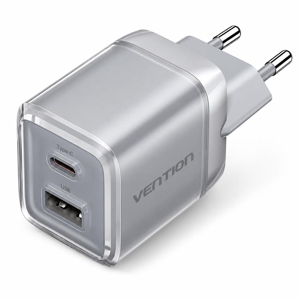 Fonte Parede Carregador Turbo GaN 70W USB-C+USB-A PD Vention