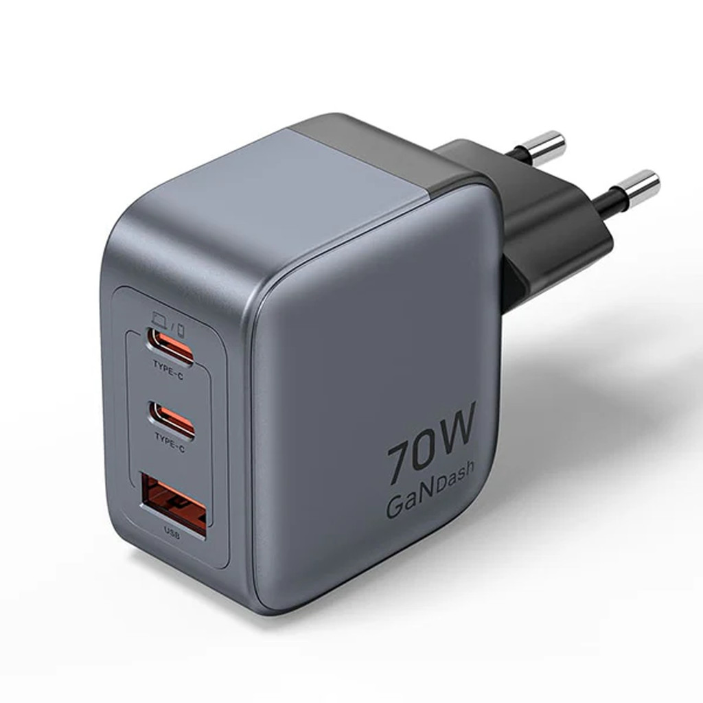 Fonte Carregador GaN 70W 2x USB-C+USB-A PD 3 Portas Vention