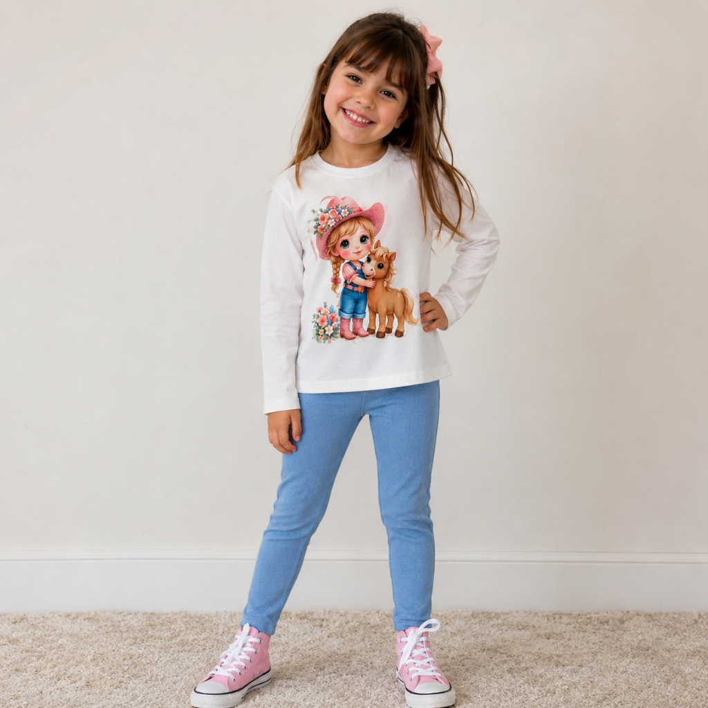 Conjunto Infantil Feminino Blusa Suede Premium e Legging Cotton Jeans Confortável