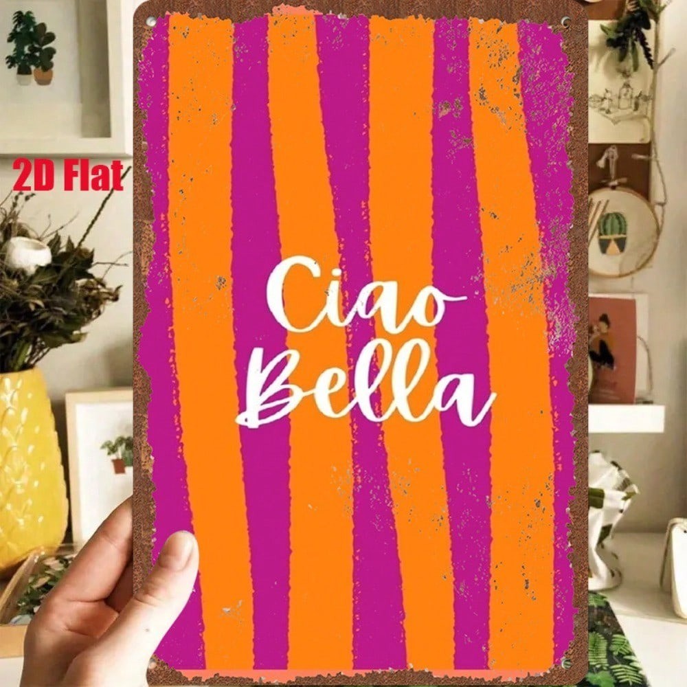 CIFbuy Retro Metal Sign Laranja Roxo Listrado Arte De Parede 8x12 Polegadas