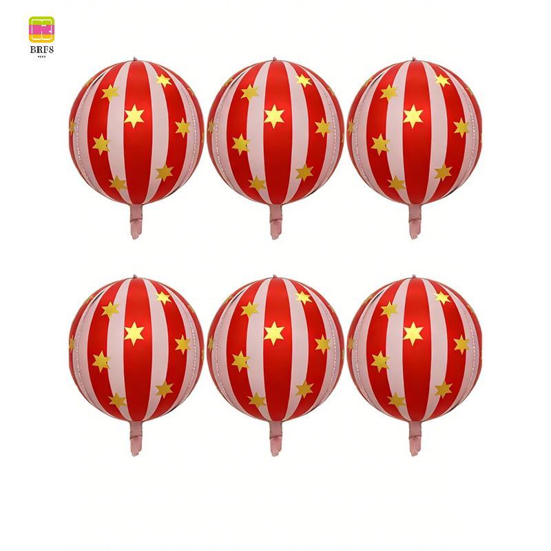 6 PCS 22 Polegadas Listrado Estrela Balão Para Carnaval , Decorações De Festa Temática De Circo Vermelho