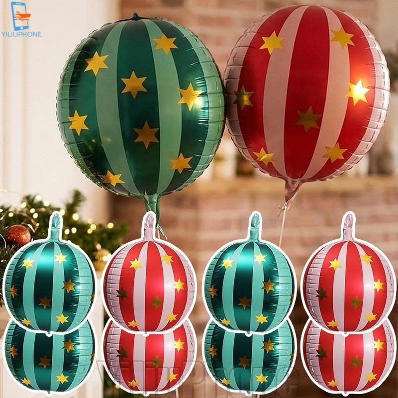 [Bless] 4-1 Unidade De Balões De Estrela Listrados 4D De 22 Polegadas-Decoração De Férias Em Casa-Balão De Filme De Alum