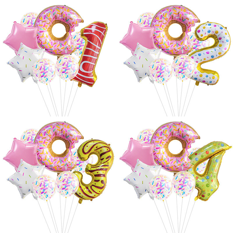 8 Pçs/Set 32 Polegada Número De Sorvete Sobremesa Série Donut Cor Listrado Folha Alumínio Balão Conjunto Festa Aniversár