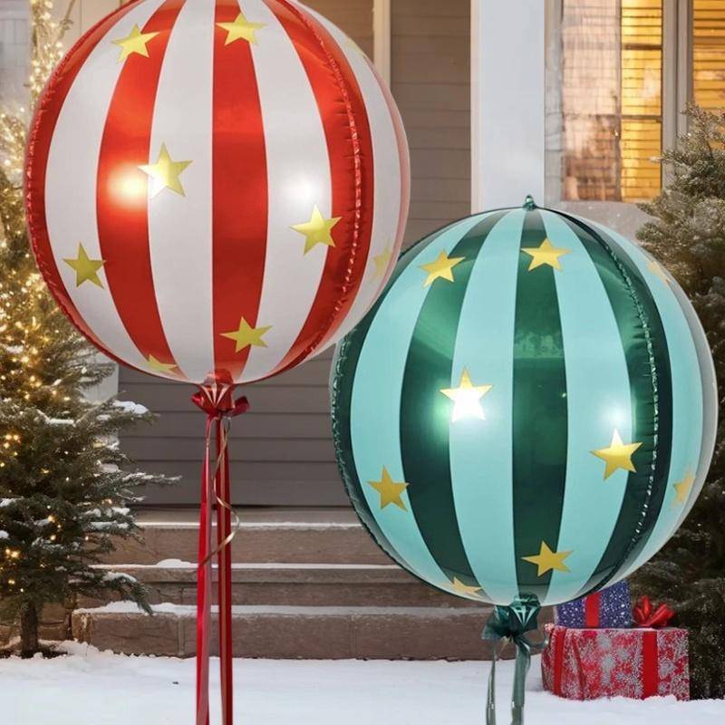 [Shnzd] 2pcs 22 Polegadas 4D Listrado Estrela Balão De Filme De Alumínio Com Esferas Verdes Vermelhas Que Podem Flutuar