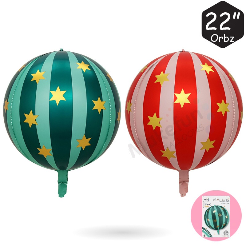 Balões De Estrela Listrados Vermelhos E Brancos , Folha De Circo De metal De 22 Polegadas , 1 Balão De Filme De Poliéste