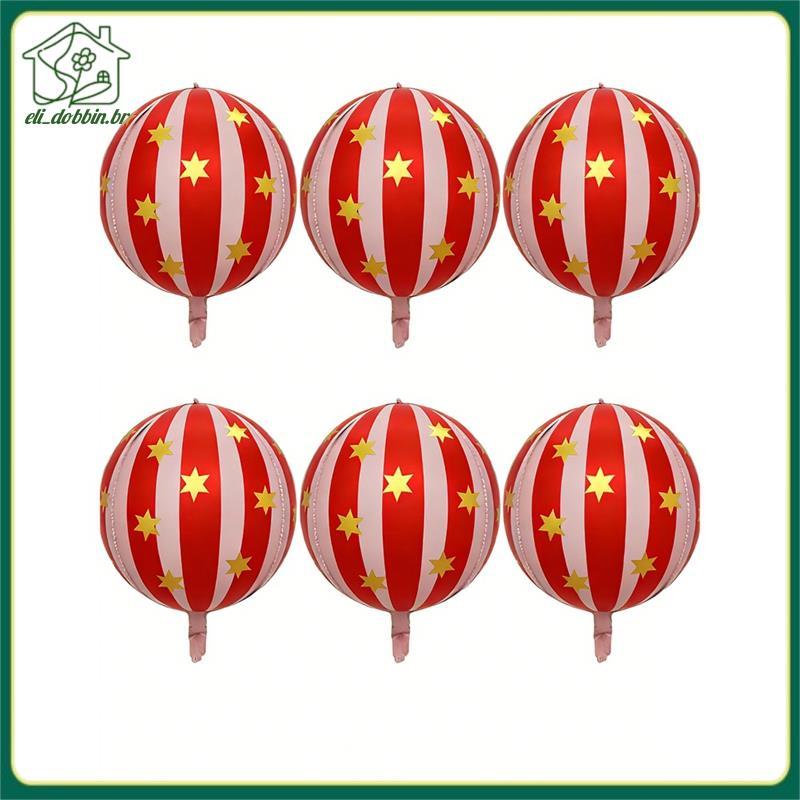 [eli_dobbin.br] 6 PCS 22 Polegadas Balão Foil Estrela Listrado 360 Graus 4D Vermelho Azul Balões Para Decorações De Circ