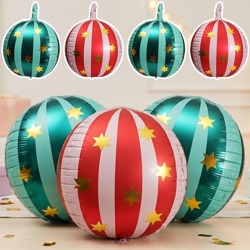 4-1 Unidade De Balões De Estrela Listrados 4D De 22 Polegadas-Decoração De Férias Em Casa-Balão De Filme De Alumínio-Sup