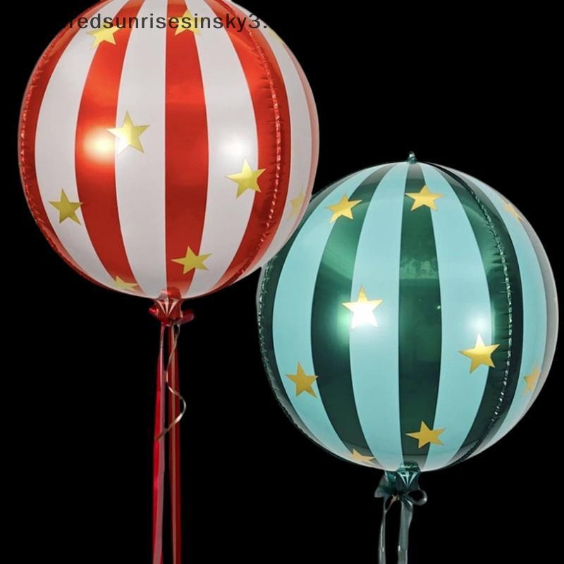TSBR 2pcs 22 Polegada 4D Listrado Estrela Balão De Filme De Alumínio Com Esferas Verdes Vermelhas Que Podem Flutuar No A