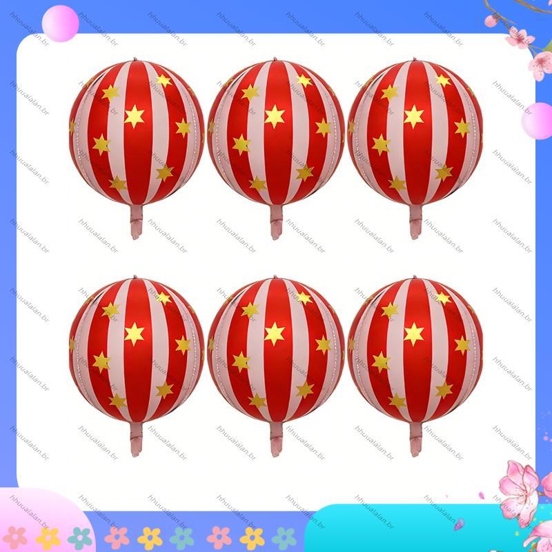 [H De Alta Qualidade] Pacote De 6 Balões Listrados De Estrela De 22 Polegadas , Balão Para Decorações De Circo Vermelho