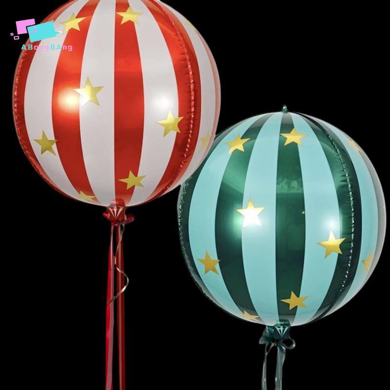 Abongbanghn 2pcs 22 Polegadas 4D Listrado Estrela Balão De Filme De Alumínio Com Esferas Verdes Vermelhas Que Podem Flut