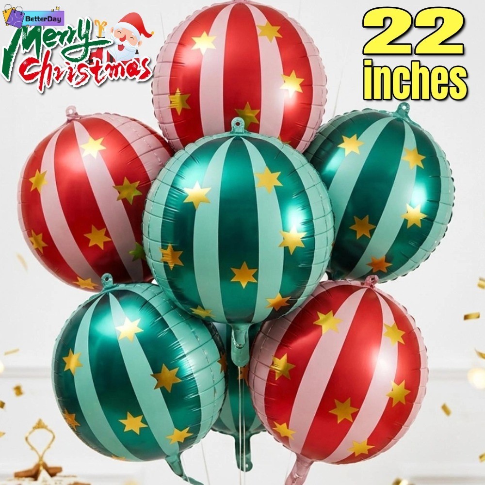 Natal 4D Vermelho Verde Listrado Estrela Balão 22 Polegadas Redondo Balões De Folha De Alumínio Decoração De Festa De Fo