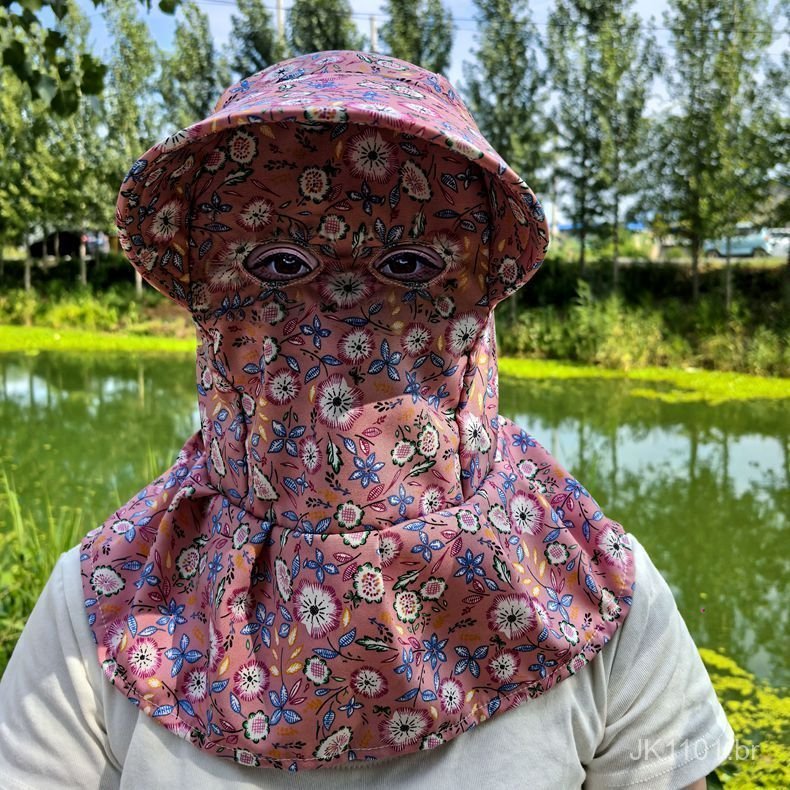 Novo chapéu de sol xadrez floral para colheita de chá ao ar livre, proteção total do rosto para trabalho no campo, prote