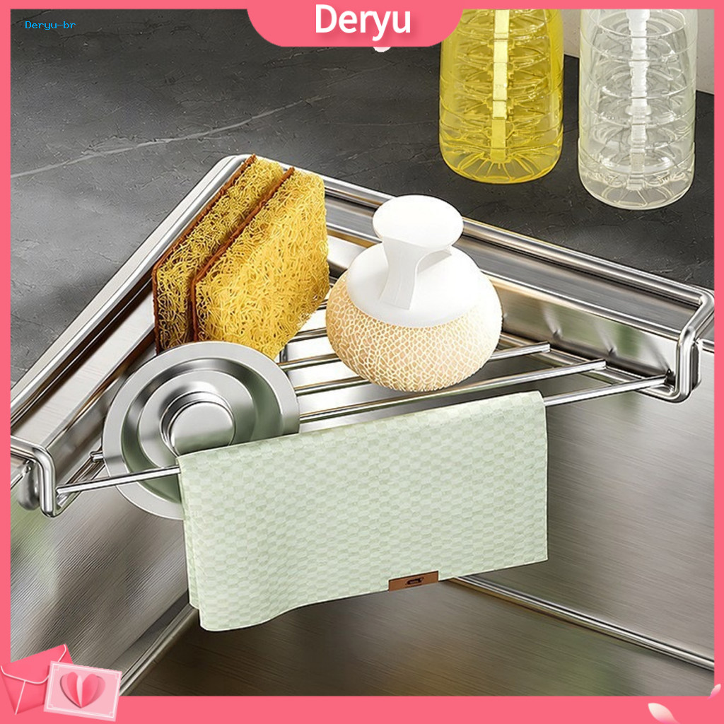 Corner Sink Organizer Kitchen Drain Rack Shelf Stainless Steel Triangular Storage Hollow Mesh Dish Stable Space-saving S