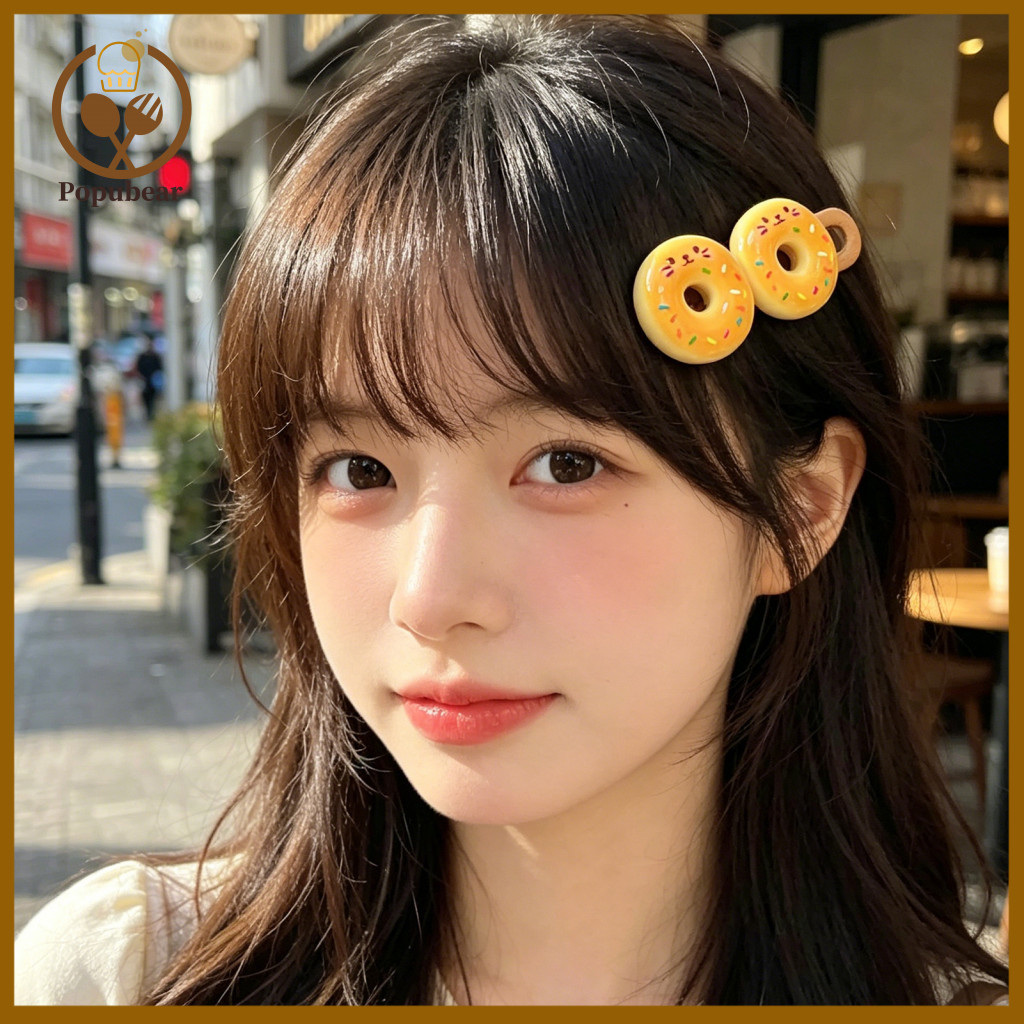 Coffee Macaron Hair Clip 2pcs Girls Donut Shape Hairpins No Damage Clips Stable Grip 3d Texture Photogenic Side Bangs Ac