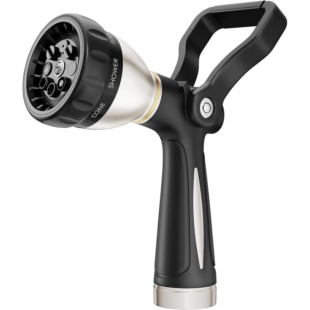 FANHAO Fireman Style Garden Hose Nozzle, Heavy Duty Metal Fire Water Nozzle, High Power Leak Proof Adjustable Hose Spray