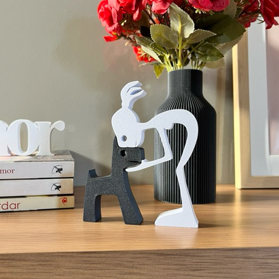 Escultura Minimalista Mulher e Cão - Enfeite Decorativo Meu Amigo 
