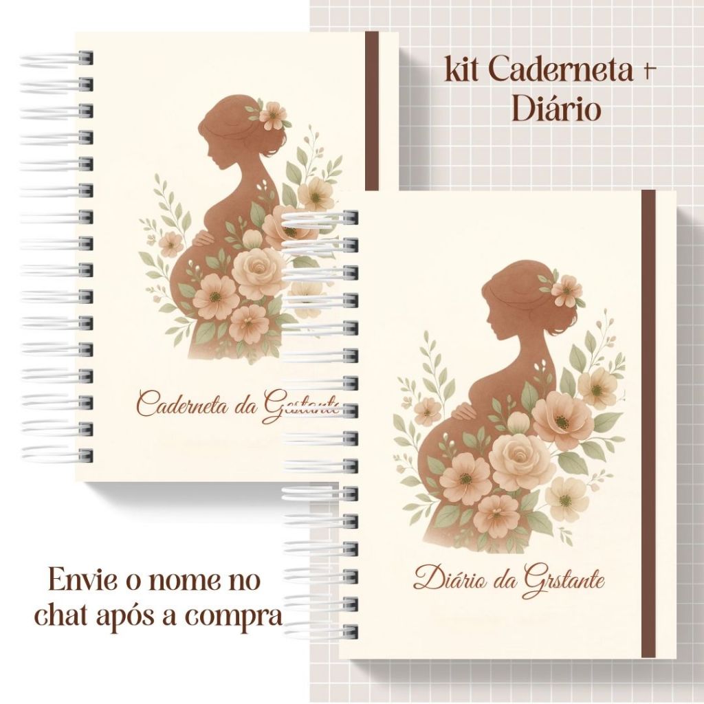 Kit Maternidade - Diário de gestante e Caderneta de Gestante - Minimalista - Personalizado com seu nome