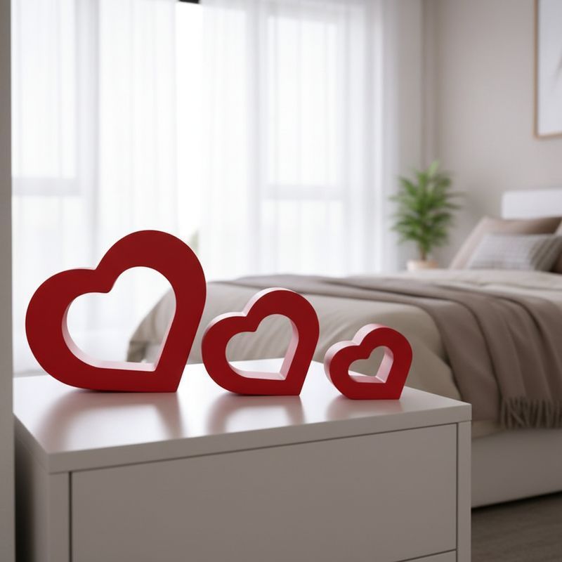 Kit Coração 3D  – Decoração Romântica Minimalista e Moderna, Enfeite para Quarto e Sala para seu lar