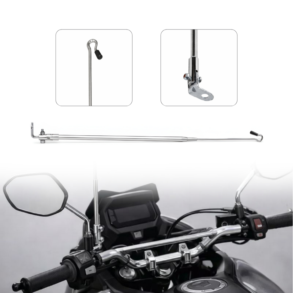 Antena Retrátil Corta-Pipa para Retrovisor de Moto Cromado 6 Estágios Reclinável