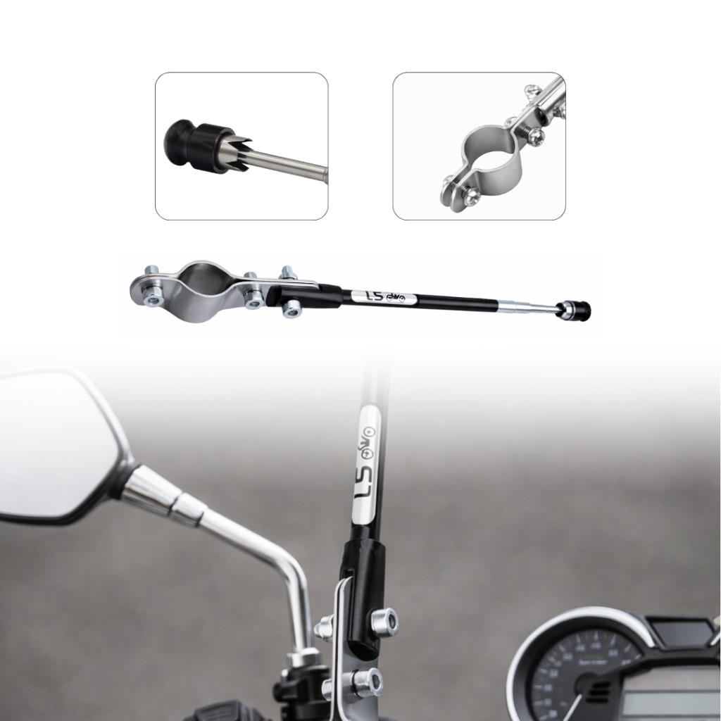 Antena Retrátil Corta-Pipa Preta para Guidão de Moto Cromado 6 Estágios Reclinável