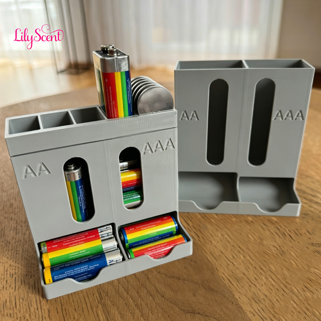 Battery Organizer Storage Solution Compact Vertical Two-slot Box Case for Aa/aaa Batteries Top-opening Holder for Home a