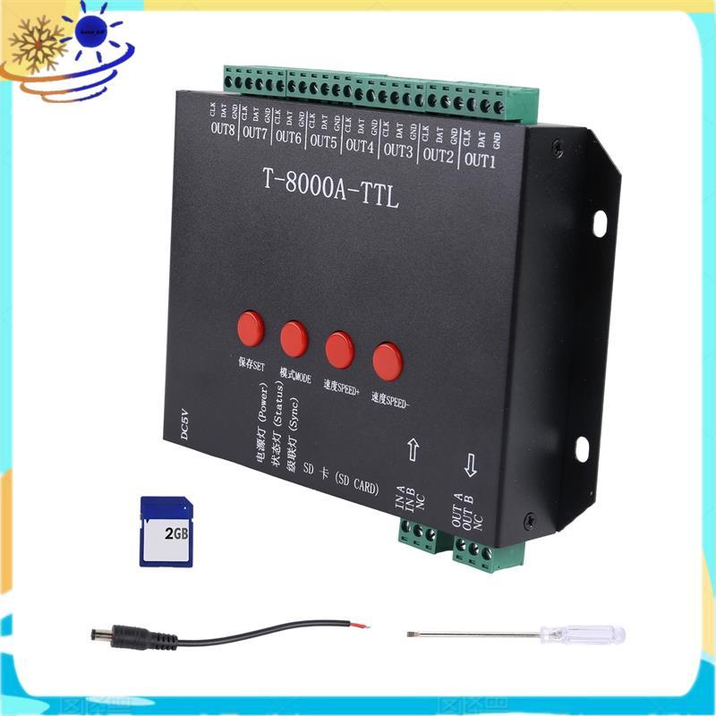 [Le's Shop] Controlador De Pixel LED T-8000 TTL DC5/12-24V Com Cartão SD De 2 Gb Para Várias Luzes De Tira