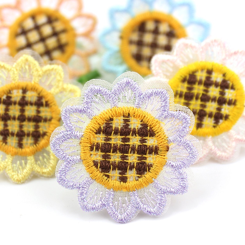 30 Peças 4cm Bordado Malha Apliques De Girassol Para Artesanato Bebê Headwear Flores Remendos Artesanais Acessórios De G