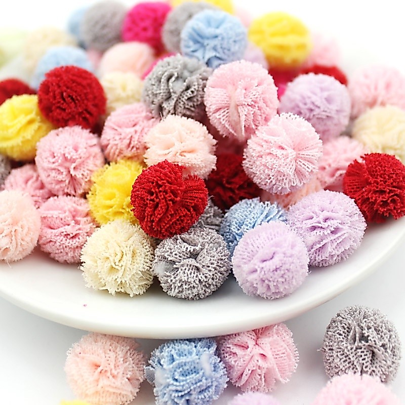 100 Pçs 1.5cm Multicolorido Malha Elástica Flor Bola Apliques Para O Bebê Artesanato Headwear Acessórios Decoração Do Ca