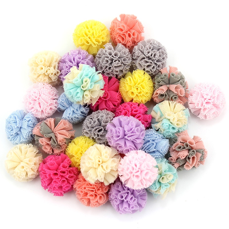 40 Pçs 2.5cm Multicolorido Malha Elástica Flores Bola Apliques Para O Bebê Artesanato Headwear Grampo De Cabelo Acessóri