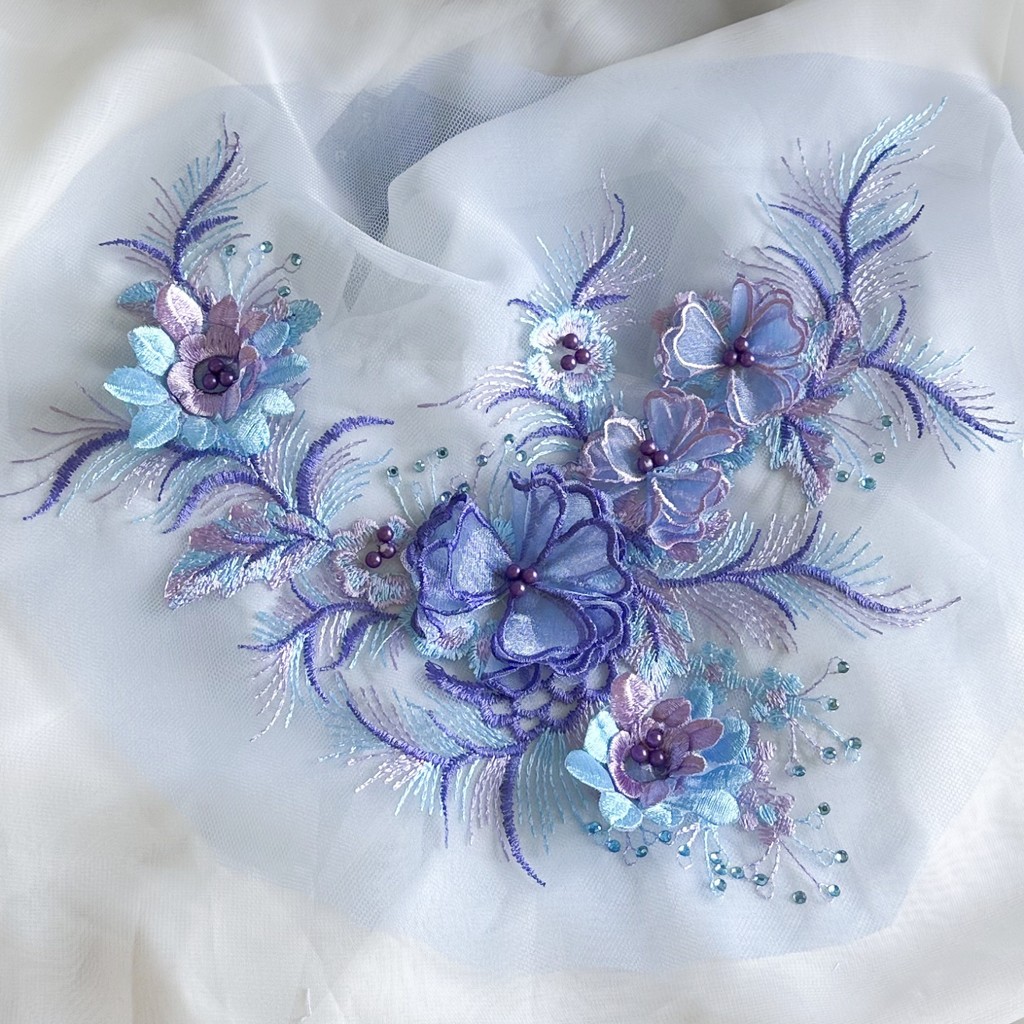 Tridimensional flor bordado pano adesivo malha renda frisado remendo casamento Cheongsam roupas vestido acessórios artes
