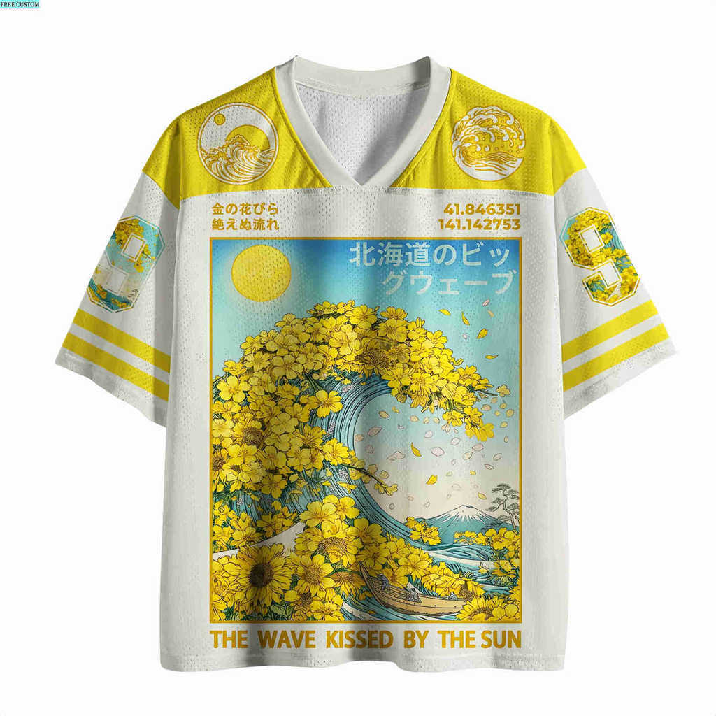 Japonês Kanagawa Flor Mar Fuji Montanha Impresso Camisa Respirável Topo Arte Fresca Masculina E Feminina Casual Versátil
