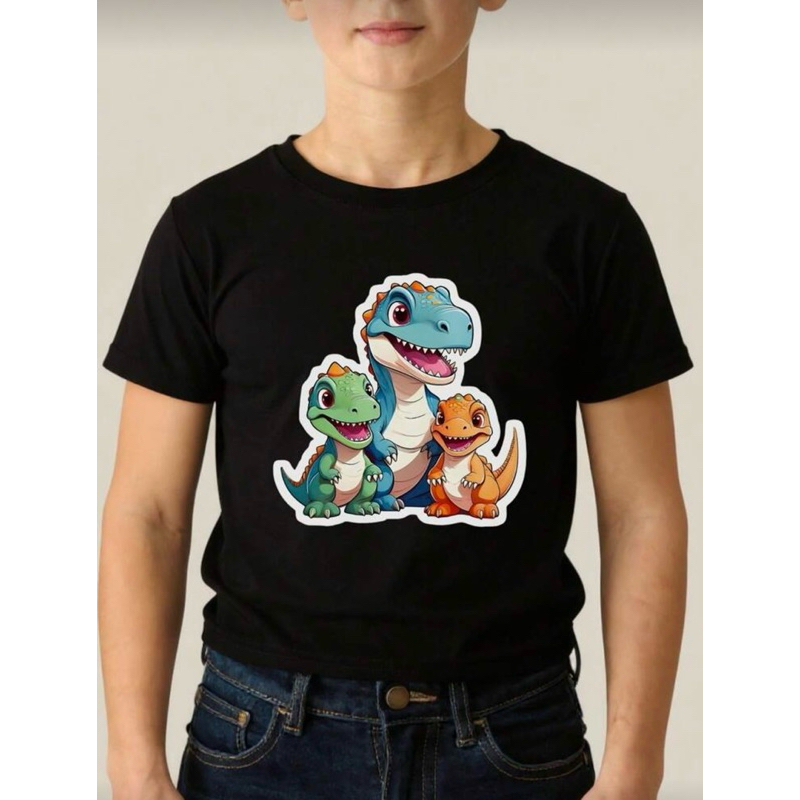 Camiseta Estampada Familia Dinossauro Bêbe Infantil Menino em Algodão gola em Ribanna 1 a 14 Lançamento