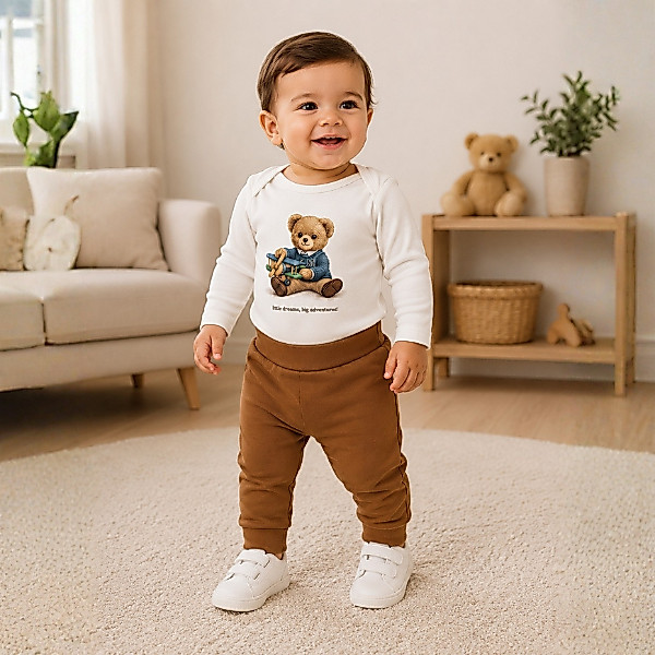 Conjunto Bebê Body Suede com Calça Molecotton Estampado Ursinho Confortável