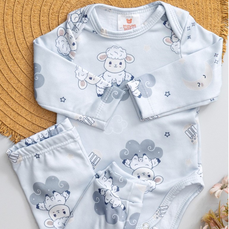 Conjunto Térmico Bebê Body e Calça Infantil Menino Menina Estampado Quentinho
